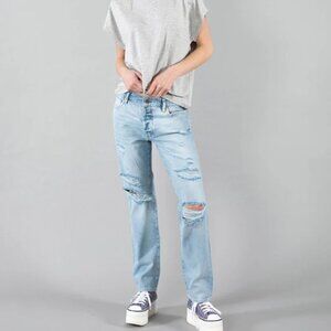 Frame Denim Le Slouch Light Wash Distressed Relaxed Blue Jeans Size 25